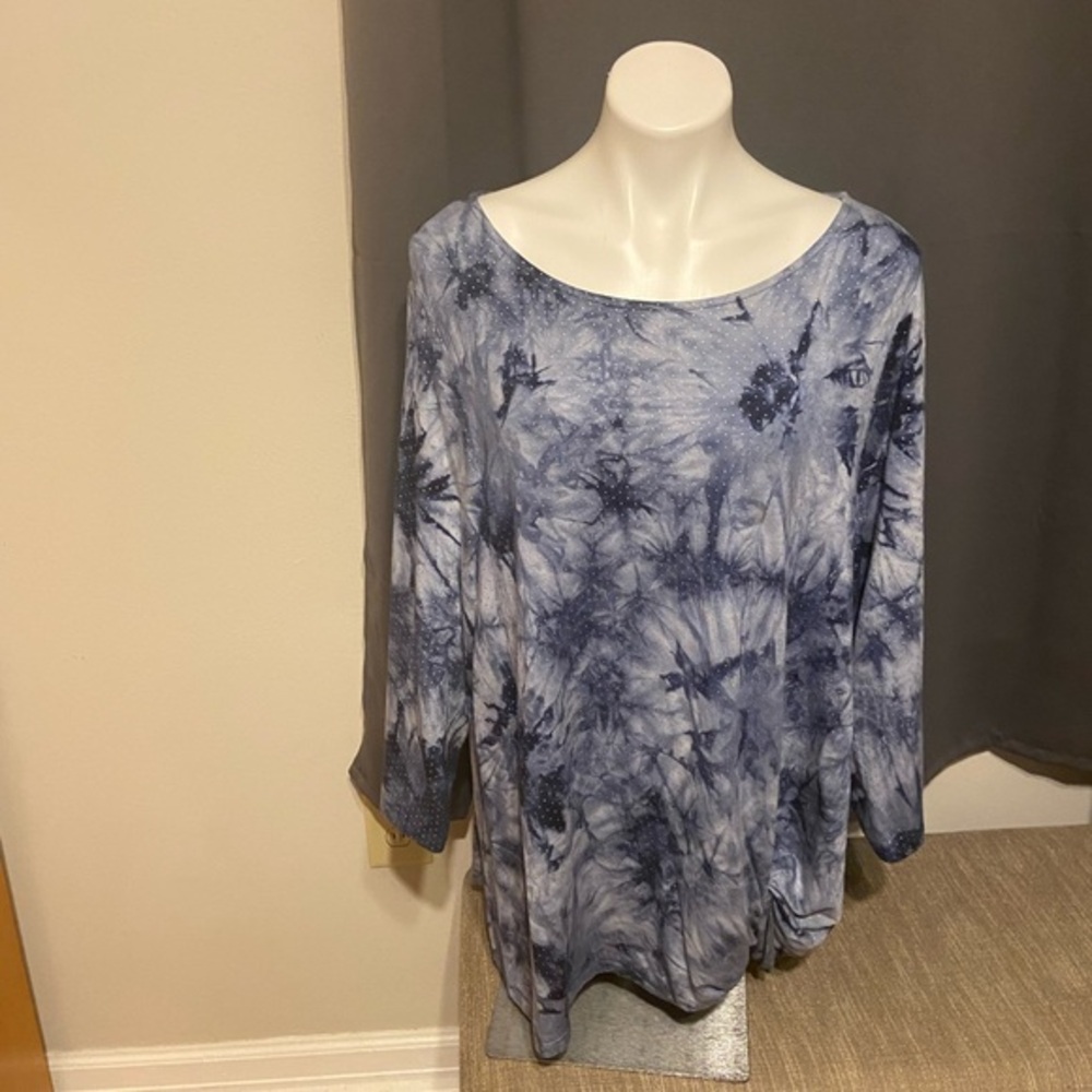 Ruby Rd. Blue Tie-Dye Long Sleeve Tee